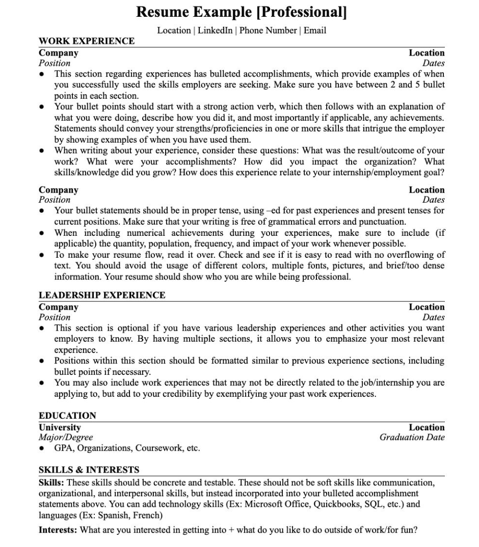 Simple and effective resume for new graduates
